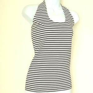 {Halter Top} Cotton Black White Stripes